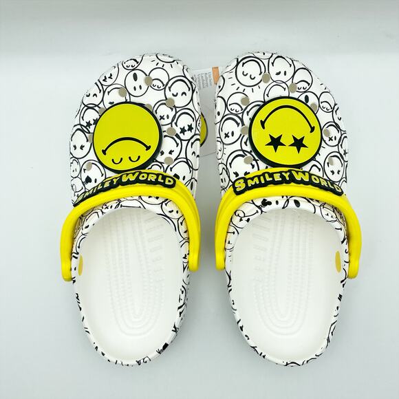 Crocs Kids Smiley World Clog US Juniors 4 EU 36-37 White Yellow NWOB - Picture 10 of 12
